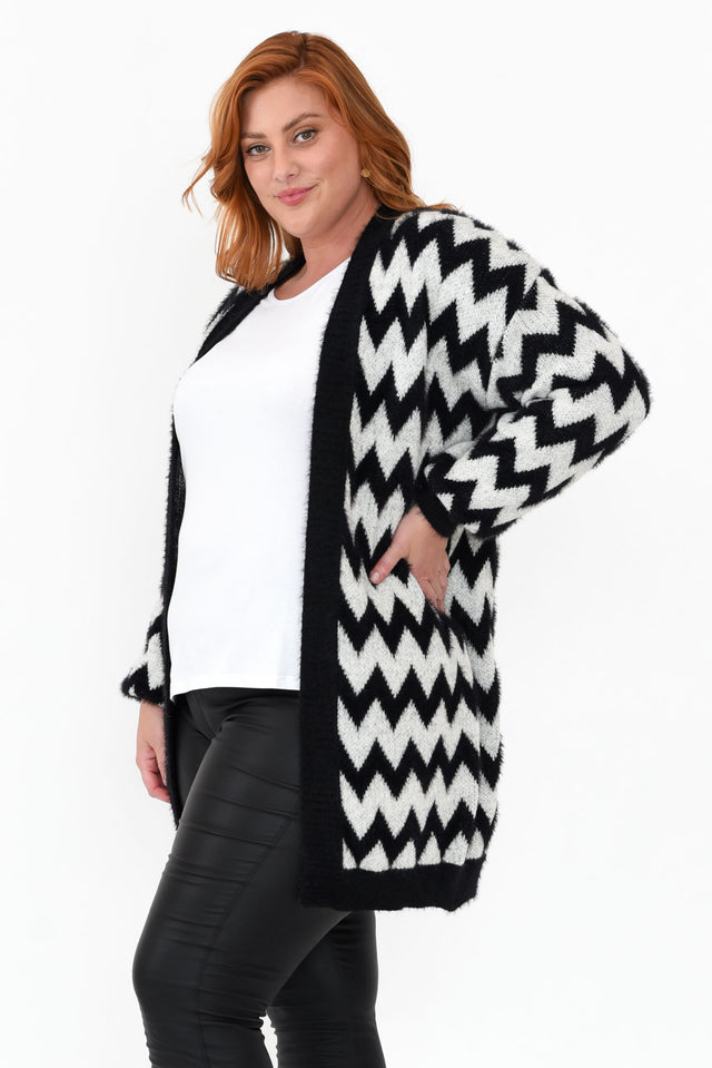 Stacey Black Chevron Long Cardigan