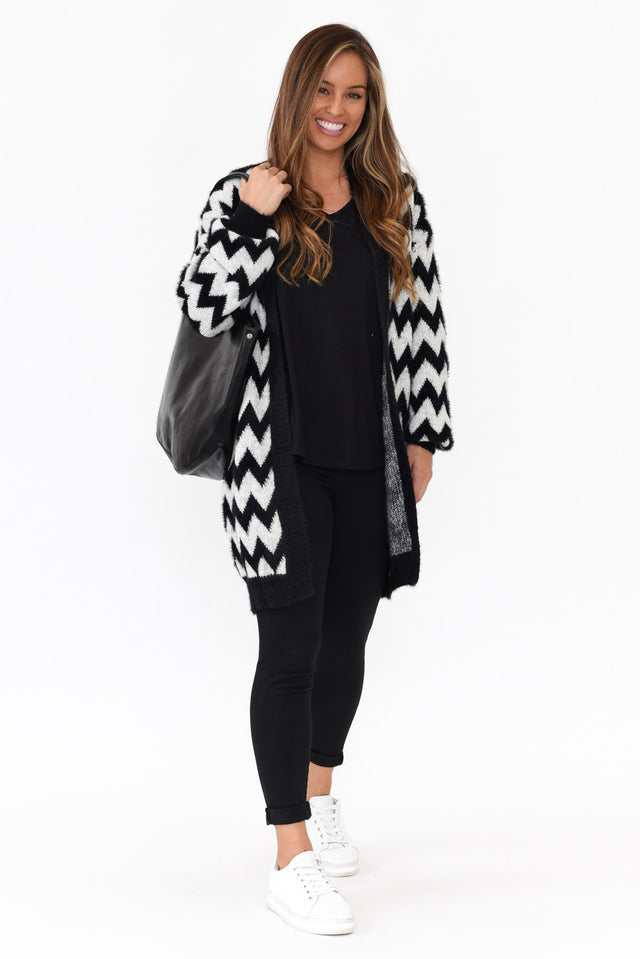 Stacey Black Chevron Long Cardigan