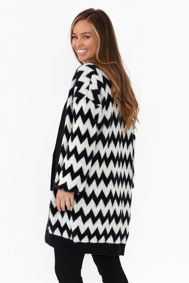 Stacey Black Chevron Long Cardigan