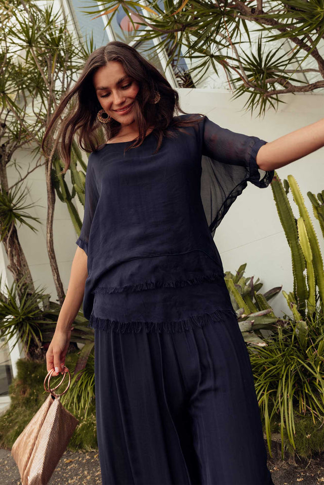 Talia Navy Silk Layer Top image 2