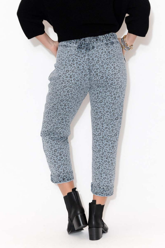 Tasha Denim Leopard Jogger Pants