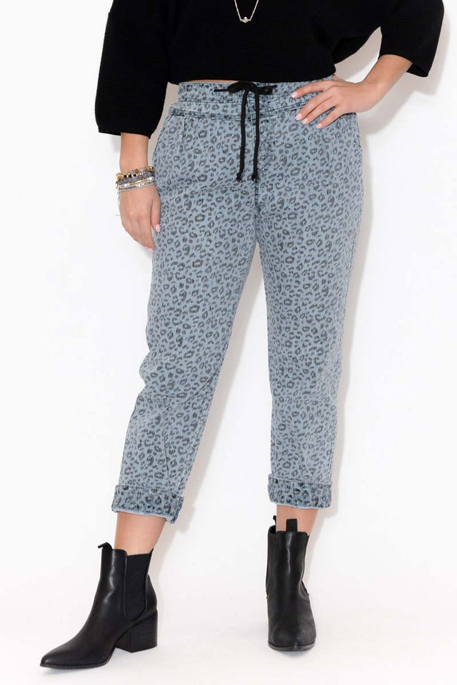 Tasha Denim Leopard Jogger Pants