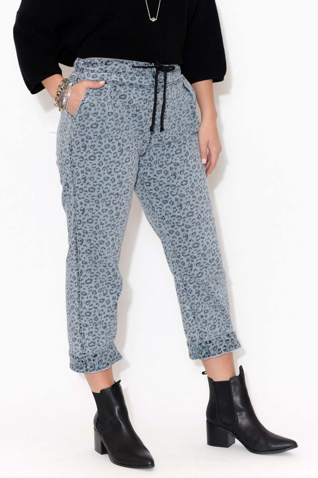 Tasha Denim Leopard Jogger Pants
