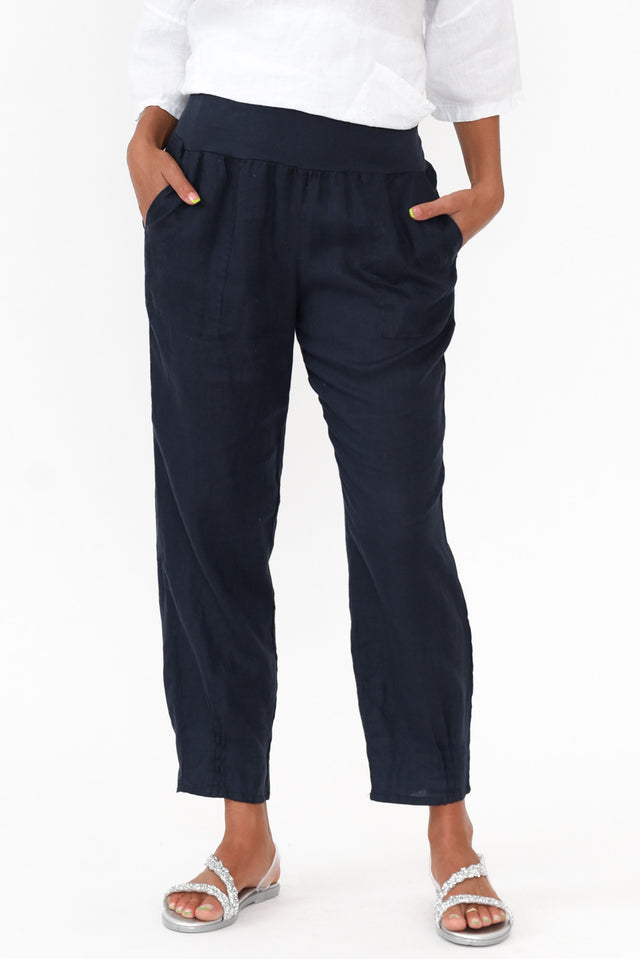 Tatum Navy Linen Pant   alt text|model:Brontie;wearing:AU 10 / US 6