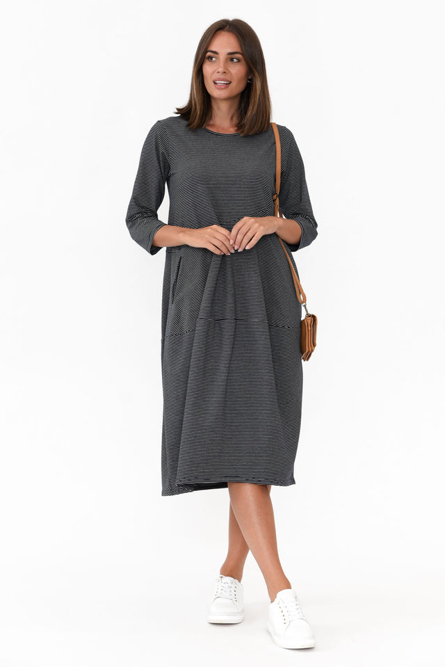 Tatum Navy Stripe Cotton Diagonal Dress