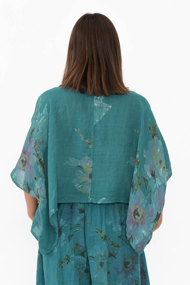 Turner Teal Floral Linen Scoop Neck Top