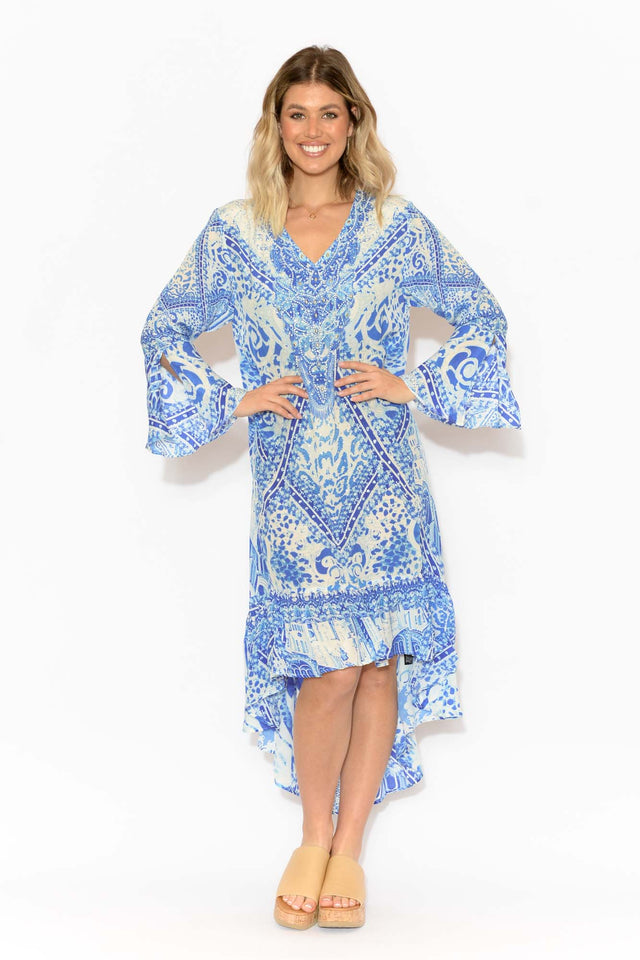 Verona Blue Silk Frill Dress image 4