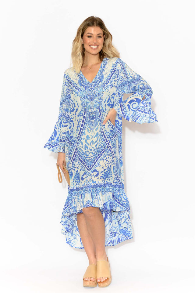 Verona Blue Silk Frill Dress image 2