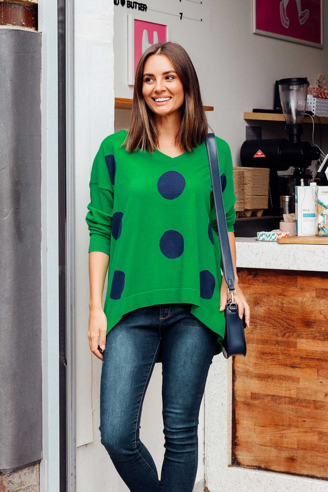 Wells Green and Navy Spot Knit Jumper image 1