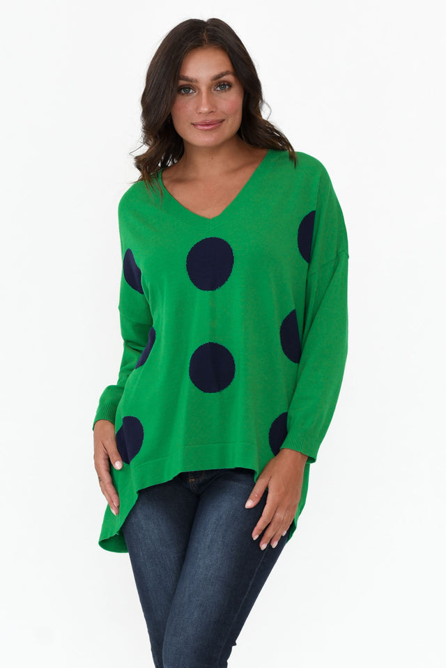 Wells Green and Navy Spot Knit Jumper image 2