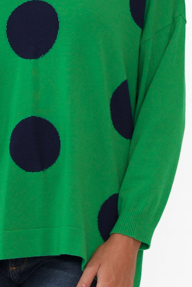 Wells Green and Navy Spot Knit Jumper image 4