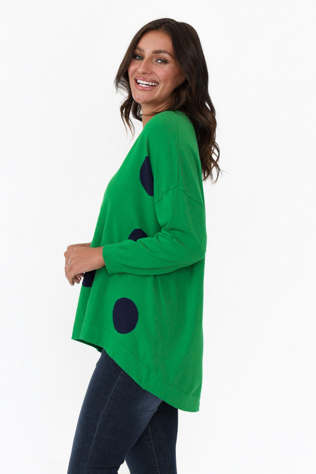 Wells Green and Navy Spot Knit Jumper image 5