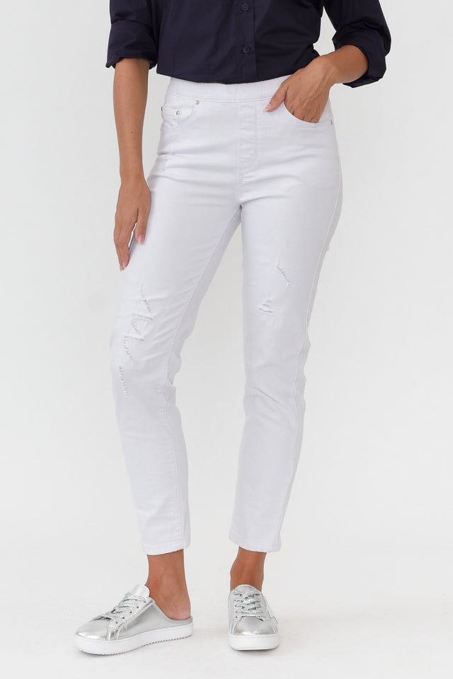 Zadie Distressed White Stretch Jean