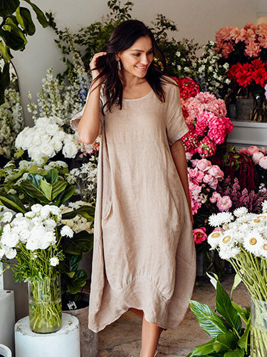 Italian Linen Dress Short Sleeve - Natural Clothing Company