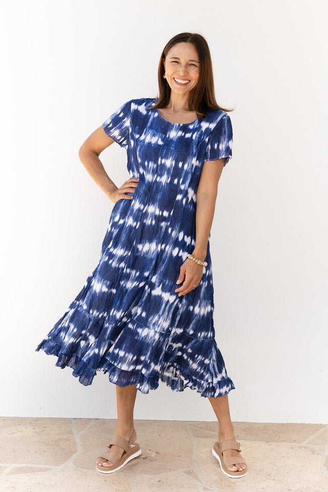 Yuki Navy Tie Dye Crinkle Cotton Dress,Lifestyle