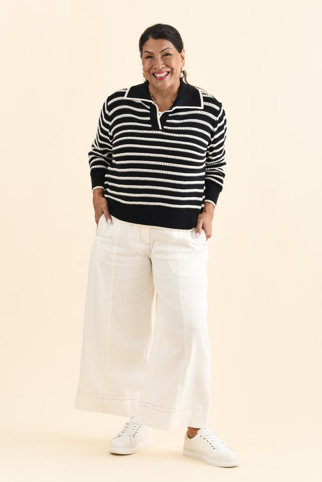 Aberdeen Navy Stripe Cotton Knit Jumper,Brunette model,alt text|model:Pilita image 11