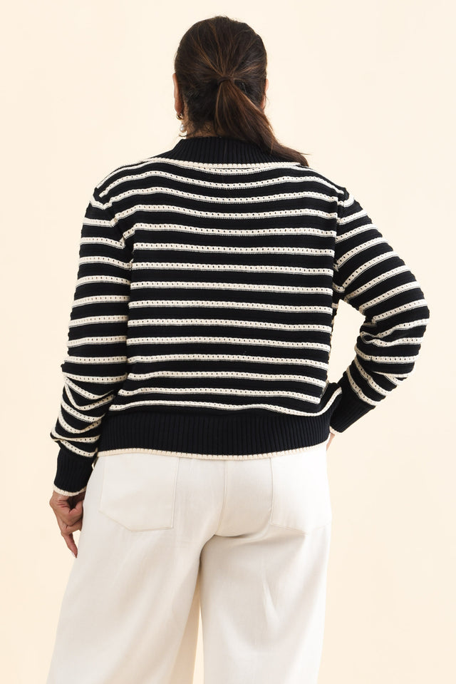 Aberdeen Navy Stripe Cotton Knit Jumper,Brunette model,alt text|model:Pilita image 13