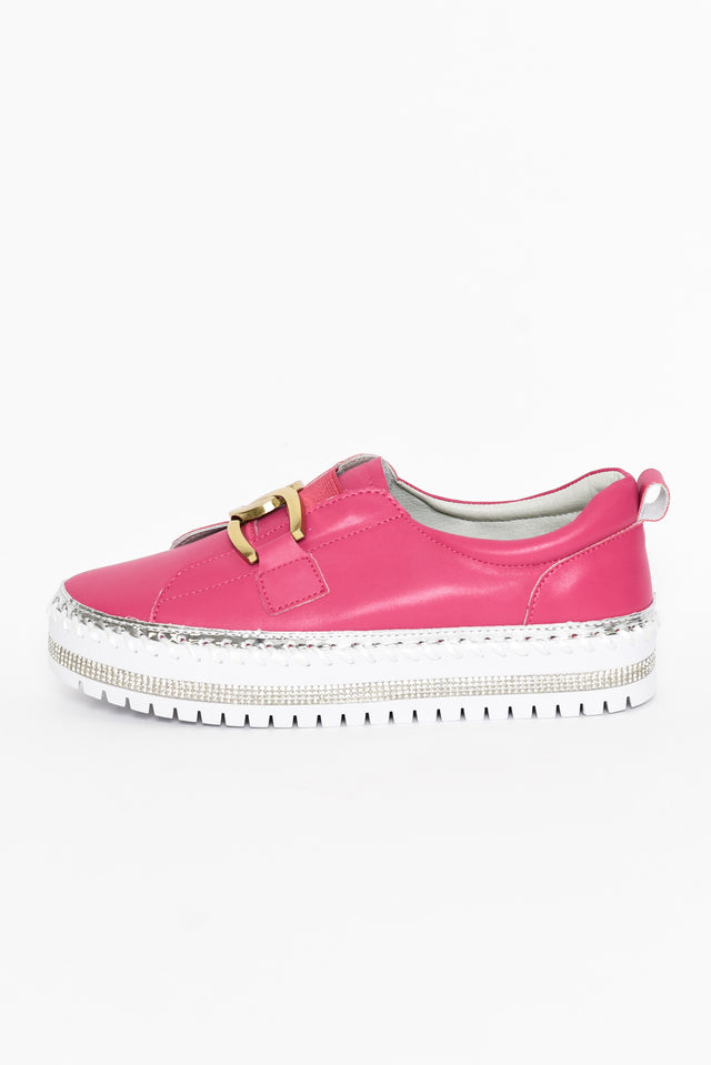 Abigail Hot Pink Leather Diamante Sneaker image 3