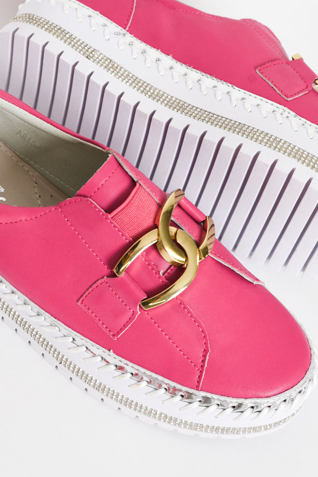 Abigail Hot Pink Leather Diamante Sneaker