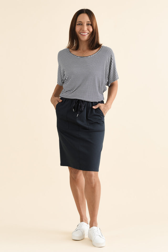 Abigail Navy Drawstring Skirt,brunette model,Full Outfit,alt text|model:Cara image 6