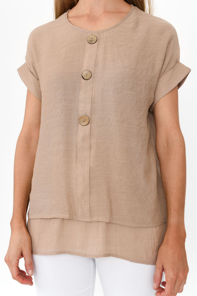 Abilene Beige Button Top image 7