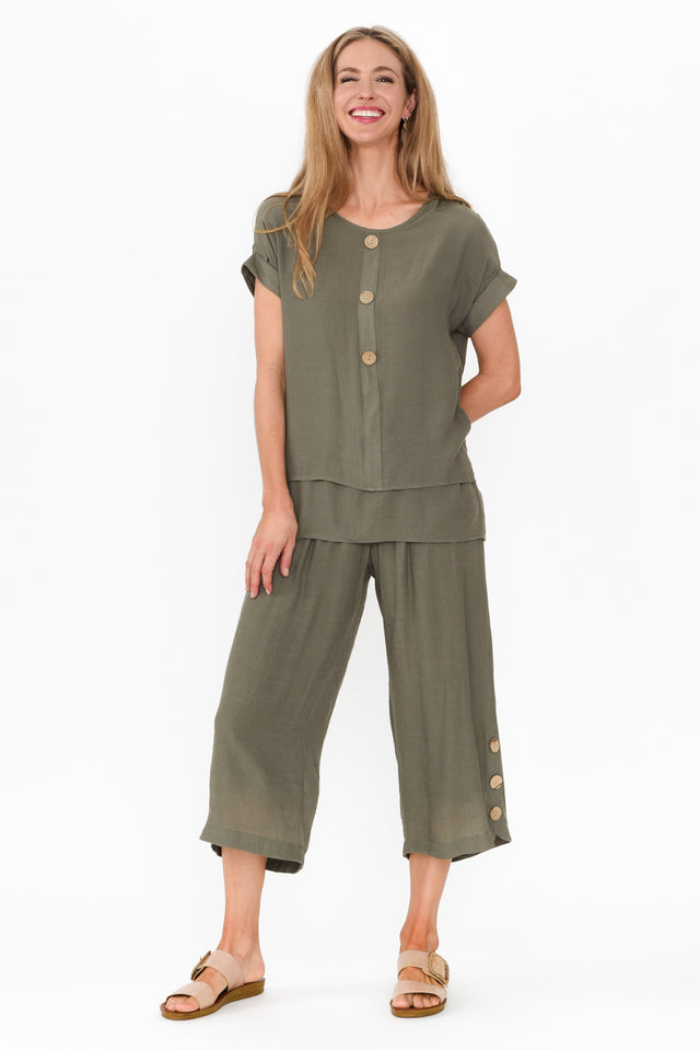 Abilene Khaki Button Top image 7