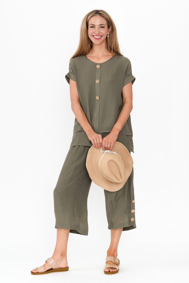 Abilene Khaki Button Top