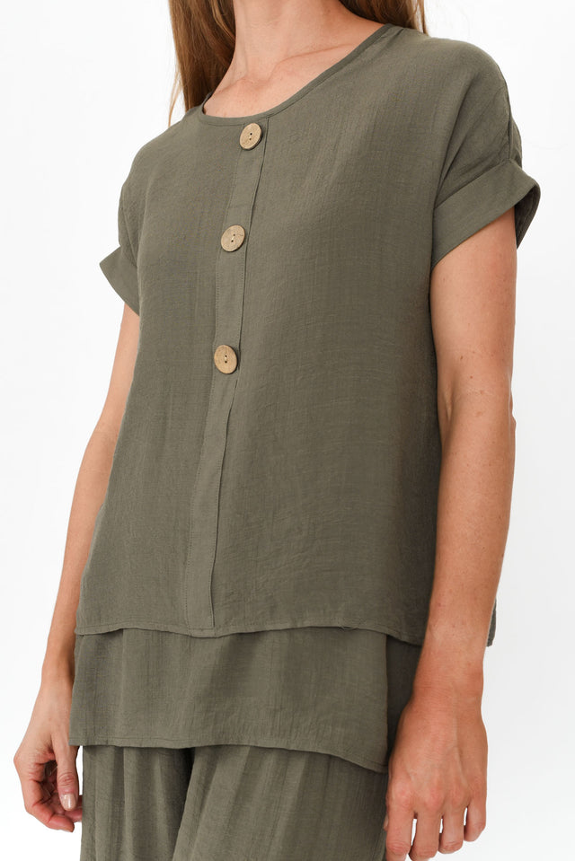 Abilene Khaki Button Top