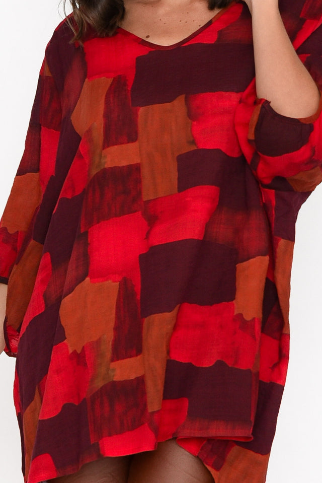 Abra Red Abstract Oversized Top thumbnail 4