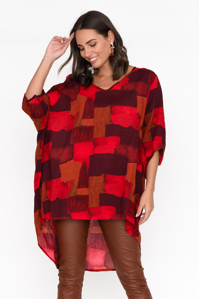 Abra Red Abstract Oversized Top neckline_V Neck  image 1