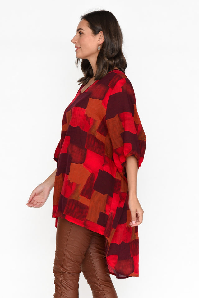 Abra Red Abstract Oversized Top image 5