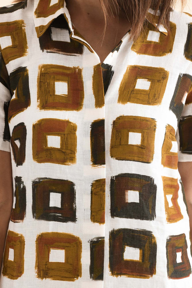 Abraham Orange Tile Linen Dress,Detail,Brunette model,alt text|model:Cara image 5