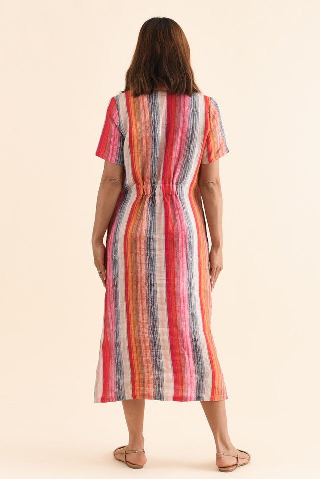 Abraham Red Stripe Linen Shirt Dress,Back,Brunette model,alt text|model:Cara image 4