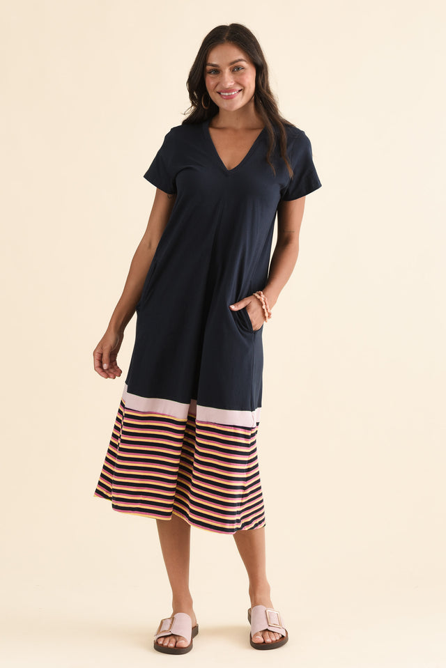Acai Navy Split Cotton T-Shirt Dress,Side,Brunette model,alt text|model:Brontie image 3
