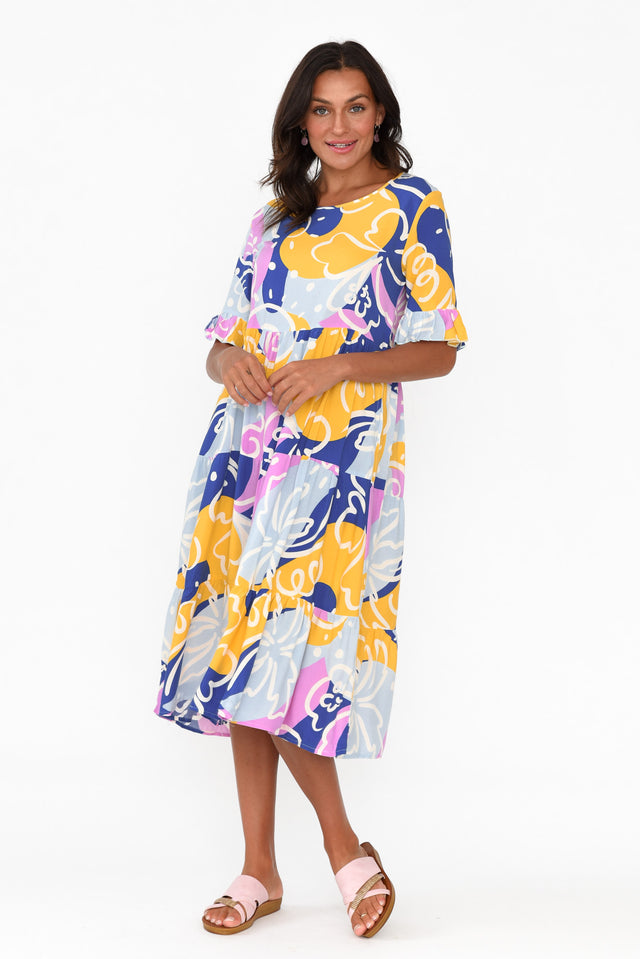 Addison Blue Abstract Tier Dress