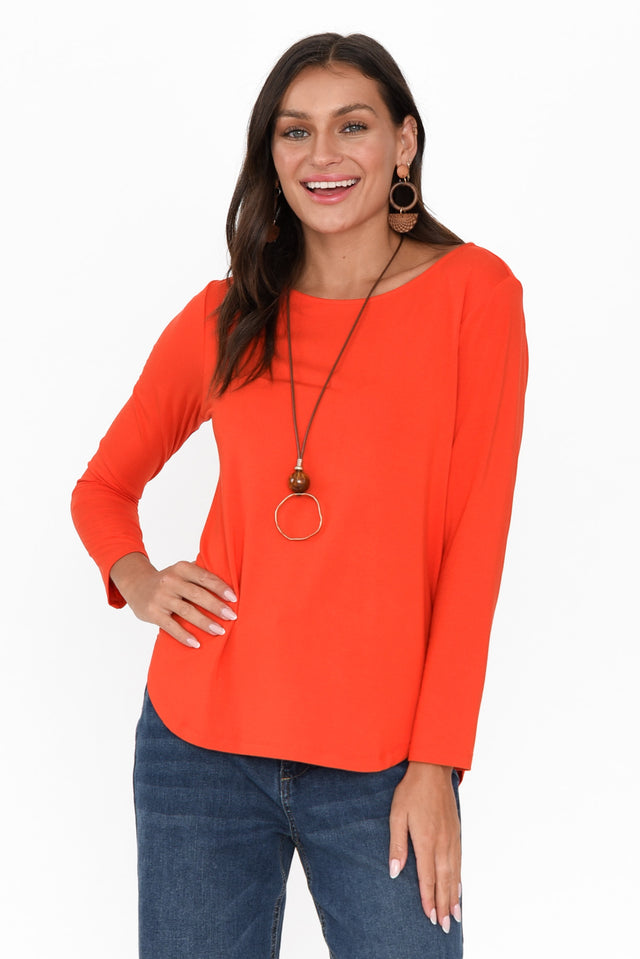Adele Red Long Sleeve Bamboo Tee neckline_Round  alt text|model:Brontie;wearing:XS image 1
