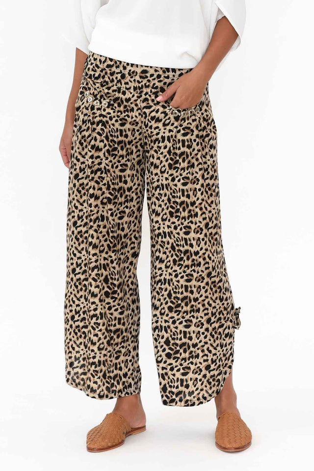 Wednesday's Girl Khaki Animal Print Wide Leg Trousers