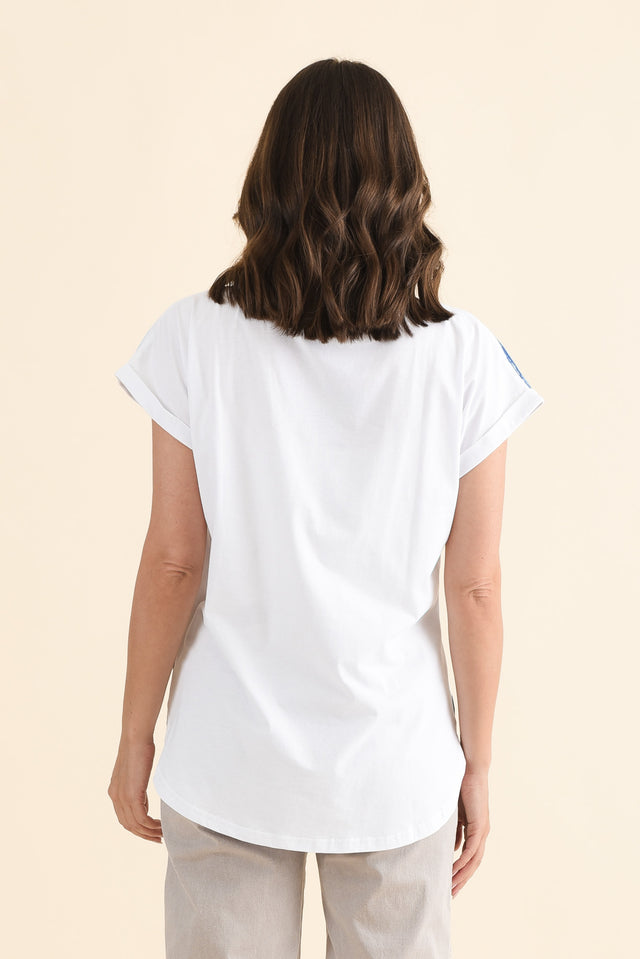 Adli Blue Stripe Cotton Sequin Tee,Back,Brunette model,alt text|model:MJ image 4