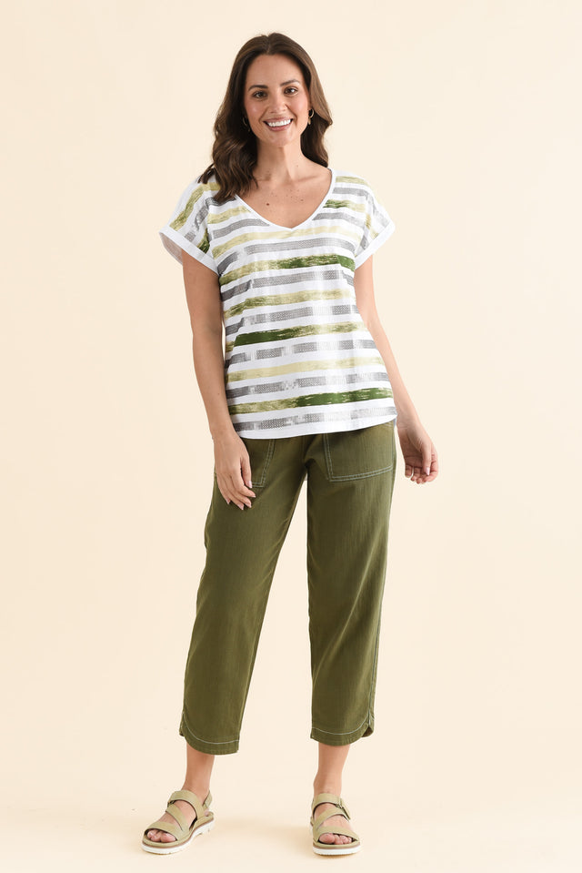 Adli Green Stripe Cotton Sequin Tee,Full Body,Brunette model,alt text|model:MJ image 2