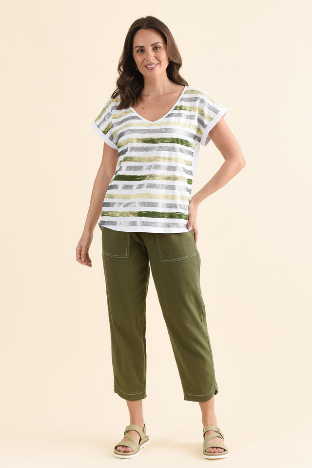 Adli Green Stripe Cotton Sequin Tee,Full Body,Brunette model,alt text|model:MJ image 6