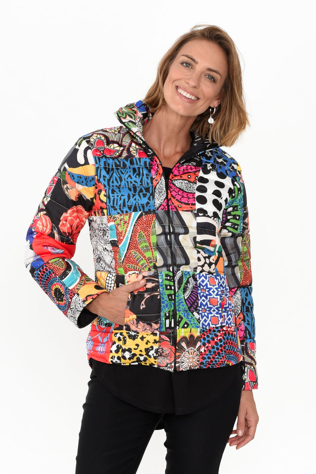 Adonis Blue Abstract Puffer Jacket
