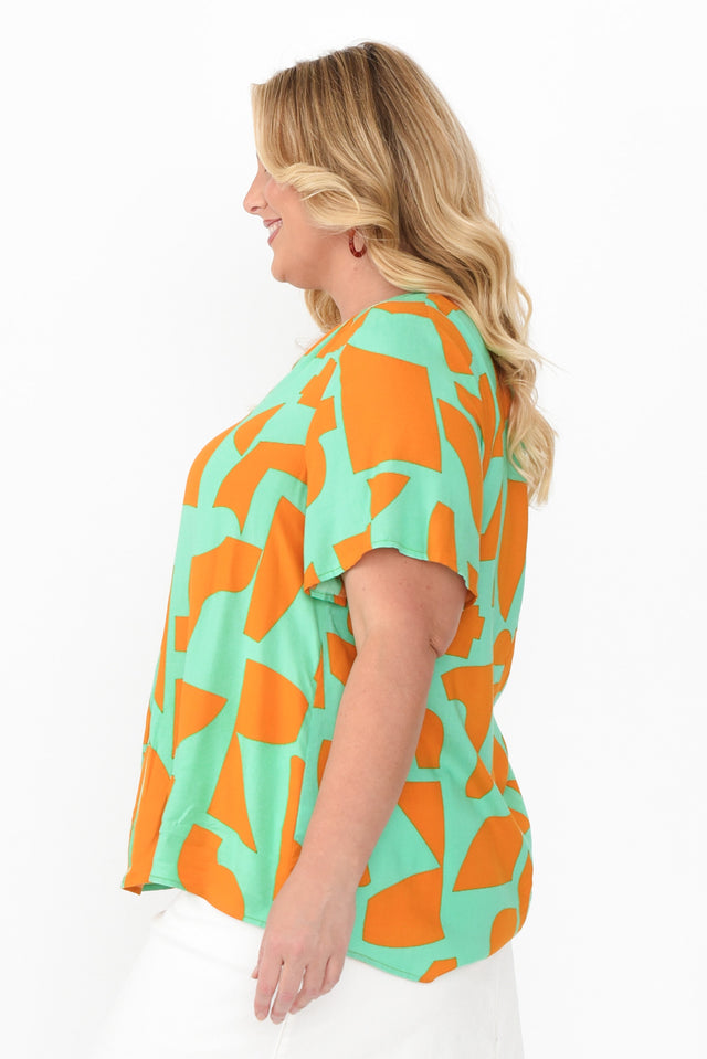 Adrina Teal Abstract Top