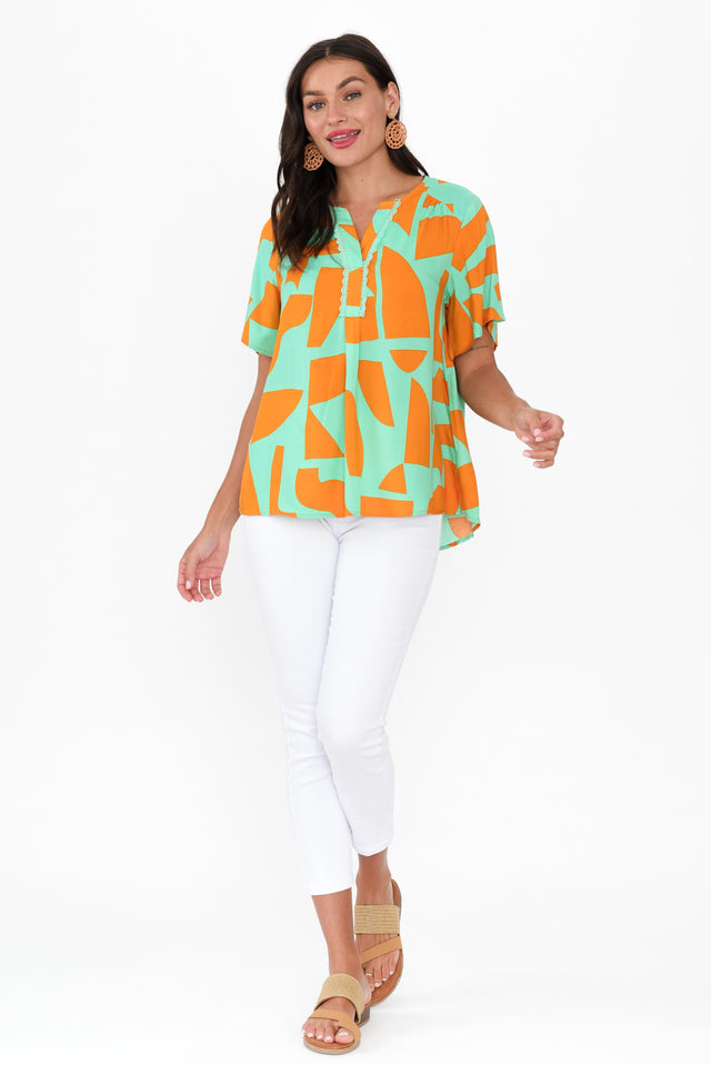 Adrina Teal Abstract Top