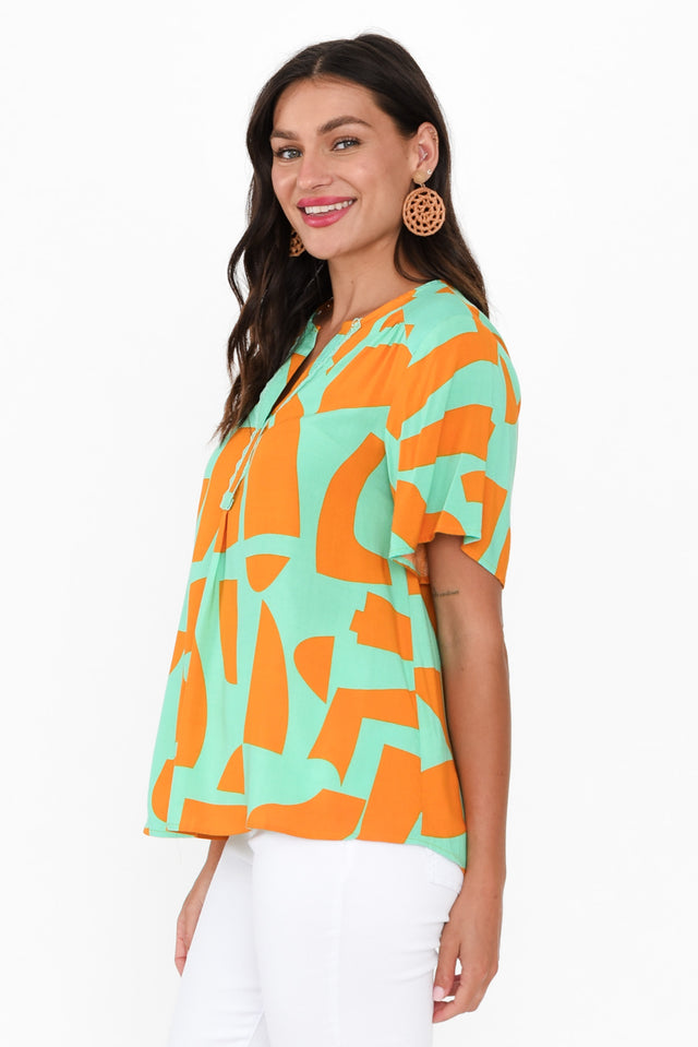 Adrina Teal Abstract Top