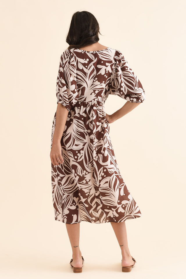 Adwin Chocolate Palm Pocket Dress,Back,Brunette model,alt text|model:Brontie image 4
