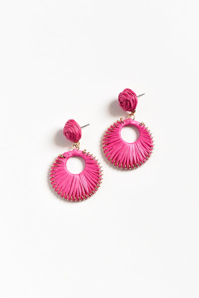 Aeliana Pink Raffia Drop Earrings