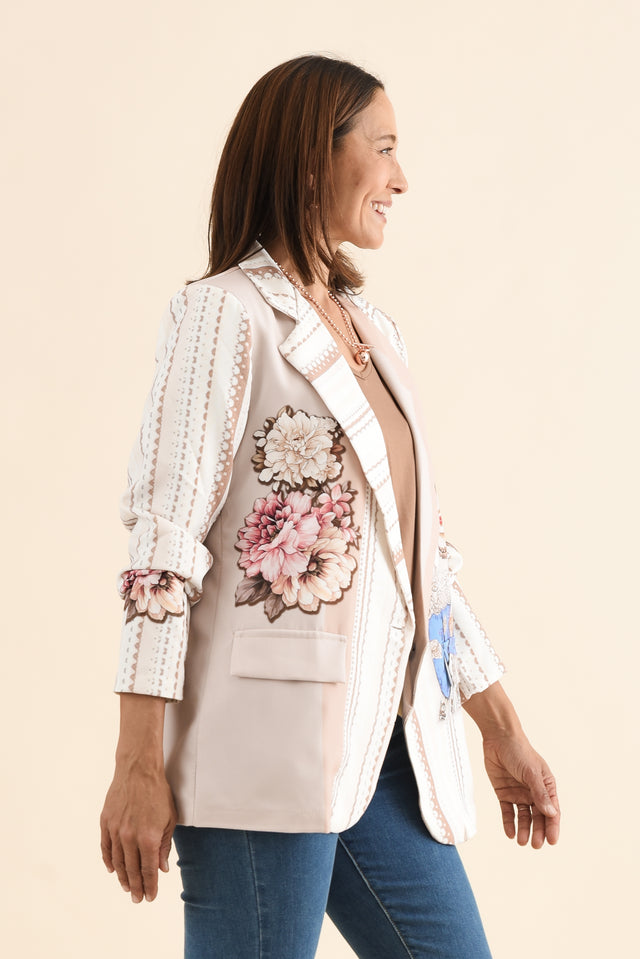Aeris Mocha Artisan Collared Blazer,Side,Brunette model,alt text|model:Cara image 3