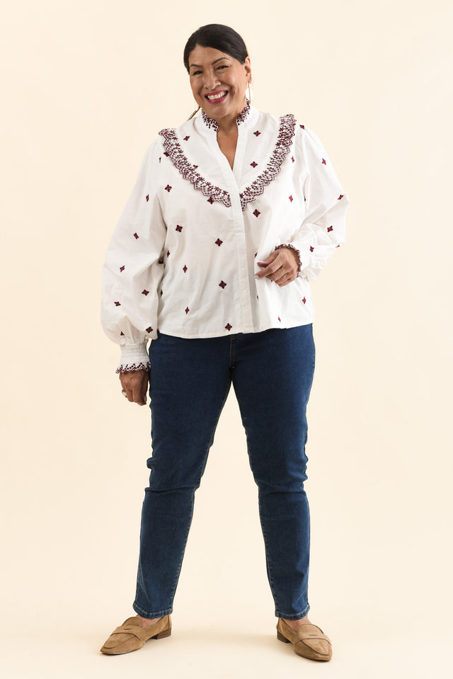 Agnes White Spot Embroidered Shirt,Full Body,Brunette model,alt text|model:Pilita image 6