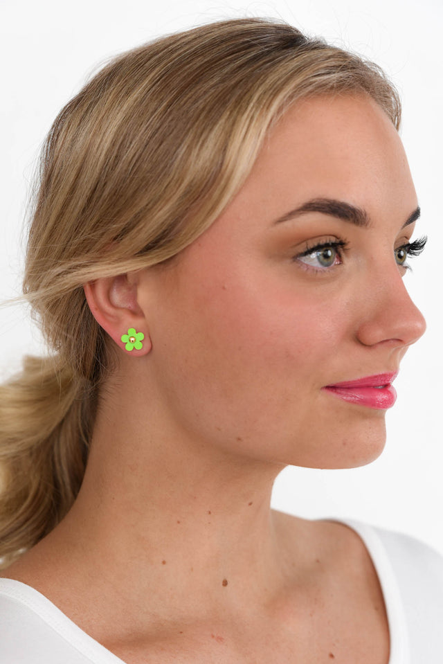 Aileen Green Flower Stud Earrings