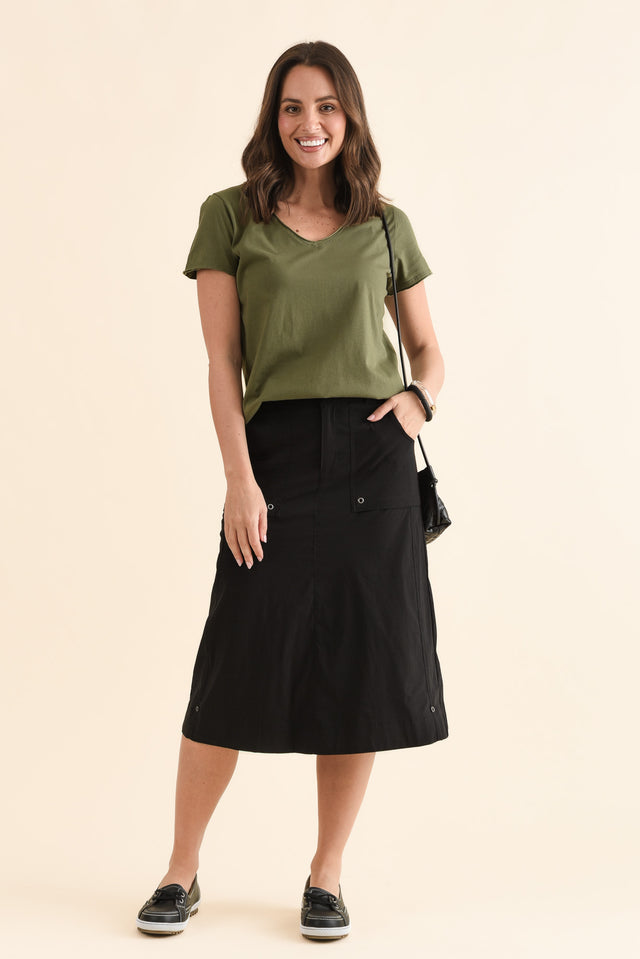 Air-Lite Black Stretch Cargo Skirt,Full Body,Brunette model,alt text|model:MJ image 2
